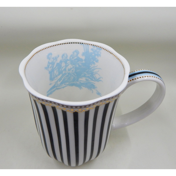 Grace's Teaware Josephine Black and White Stripes Coffee Cup Blue Toile Decal - Picture 4 of 11